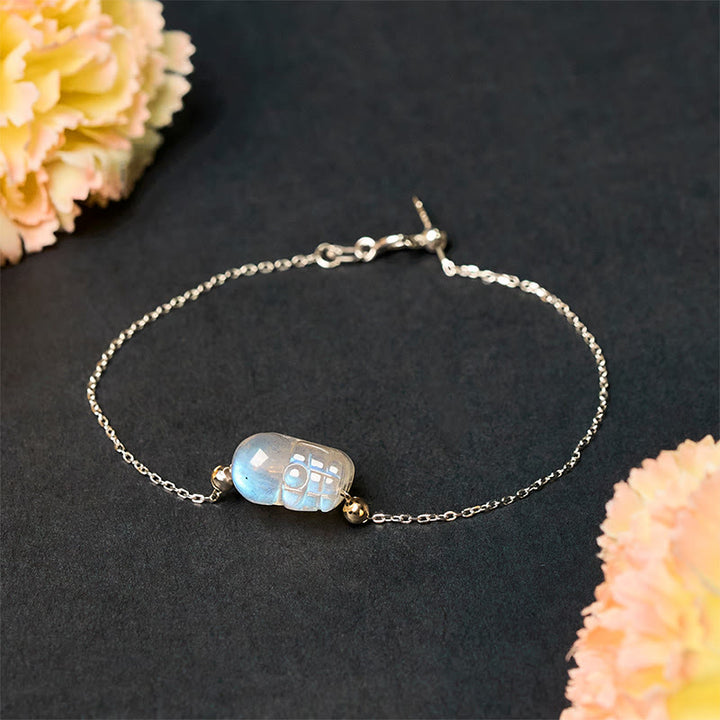 Pulsera curativa de piedra lunar Pixiu de plata de ley 925 con Buddha Stones - image 2