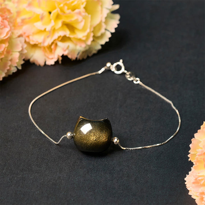 Pulsera relajante de obsidiana dorada con Buddha Stones en plata de ley 925 y brillo plateado. - image 15