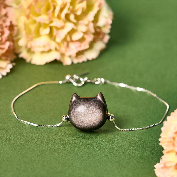 Pulsera relajante de obsidiana dorada con Buddha Stones en plata de ley 925 y brillo plateado. - Obsidiana con brillo plateado - 17-22 cm - image 0