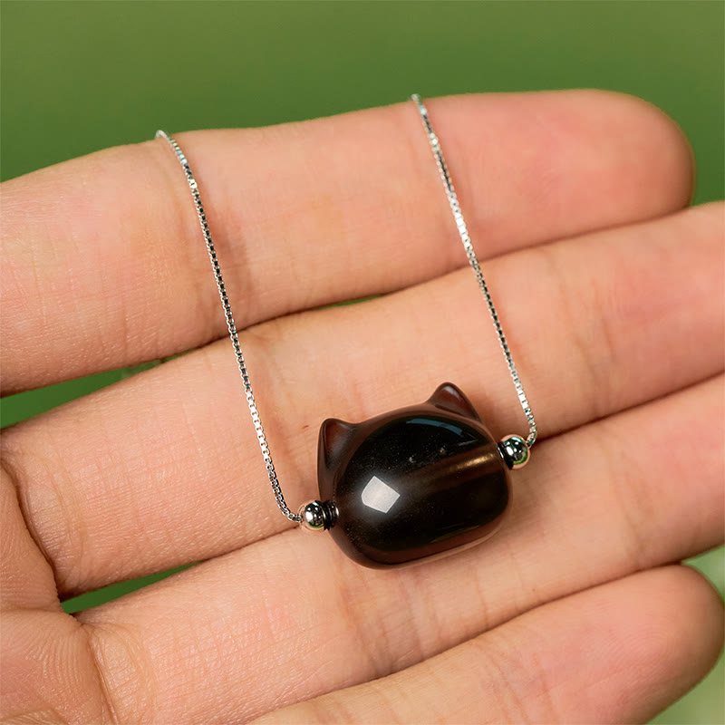 Pulsera positiva de obsidiana de hielo natural con diseño de gato en plata de ley 925 con Buddha Stones - image 9
