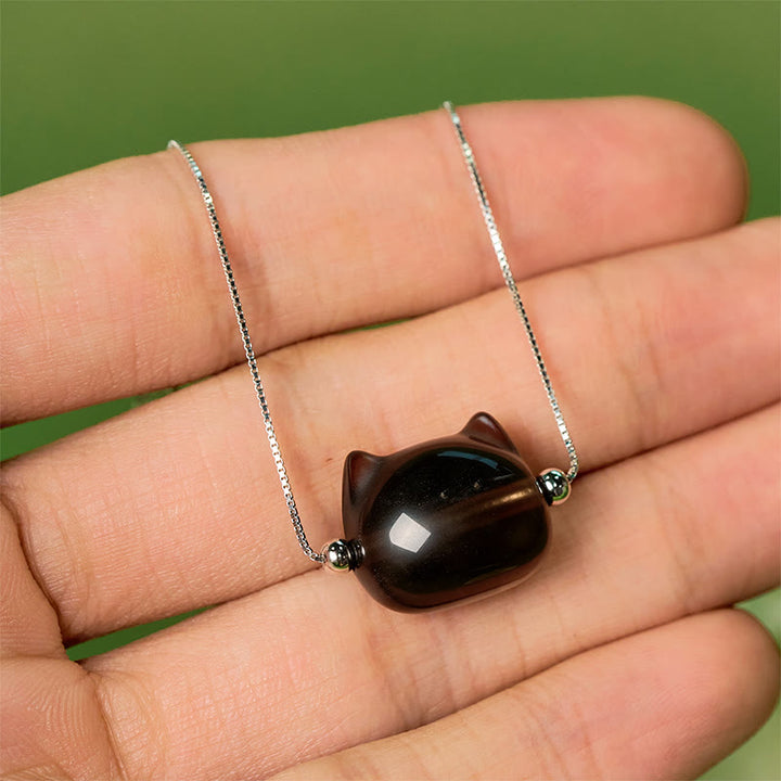 Pulsera positiva de obsidiana de hielo natural con diseño de gato en plata de ley 925 con Buddha Stones - image 9