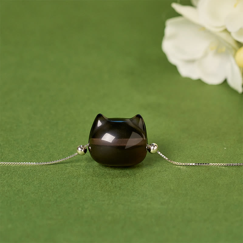 Pulsera positiva de obsidiana de hielo natural con diseño de gato en plata de ley 925 con Buddha Stones - image 2