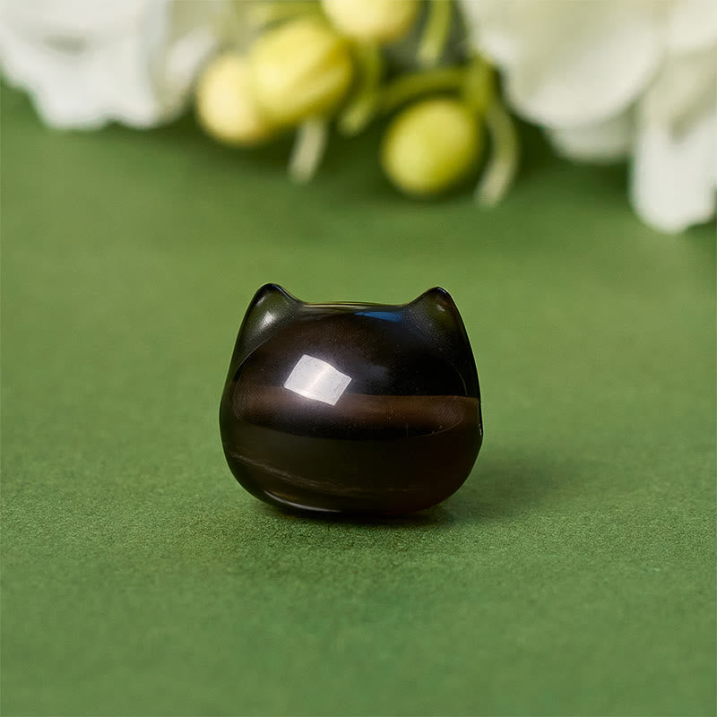 Pulsera positiva de obsidiana de hielo natural con diseño de gato en plata de ley 925 con Buddha Stones - image 10