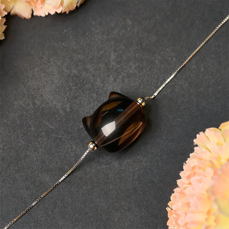 Pulsera positiva de obsidiana de hielo natural con diseño de gato en plata de ley 925 con Buddha Stones - image 3