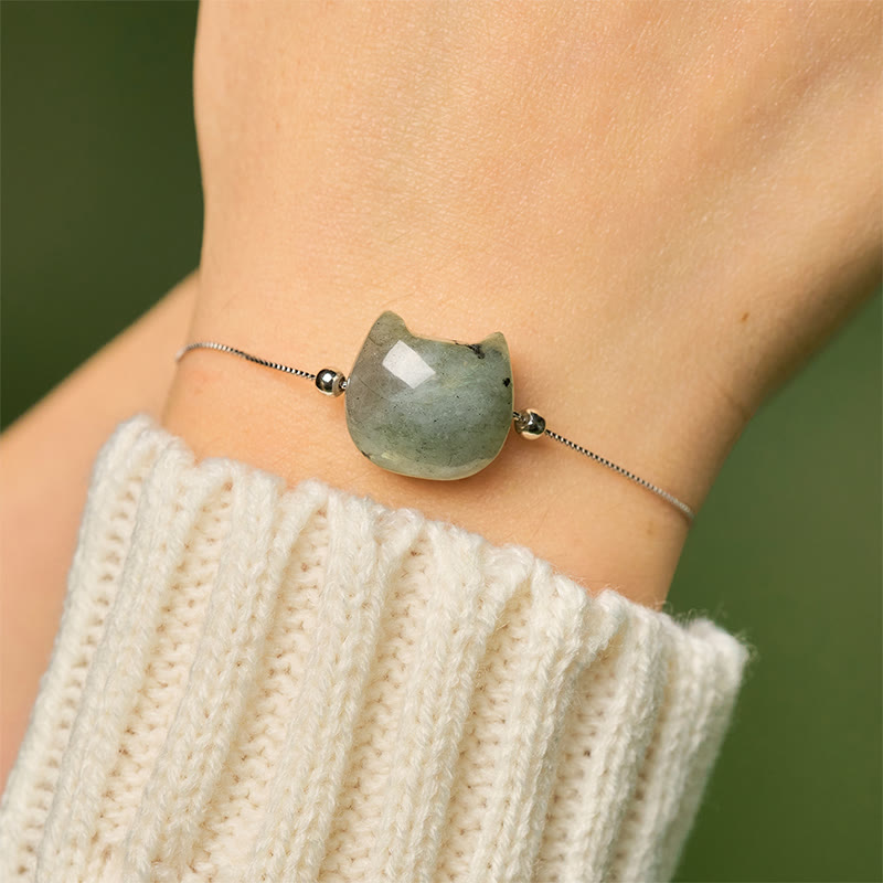 Pulsera curativa de labradorita natural con cabeza de gato sin rostro de Buddha Stones en plata de ley 925 - image 4
