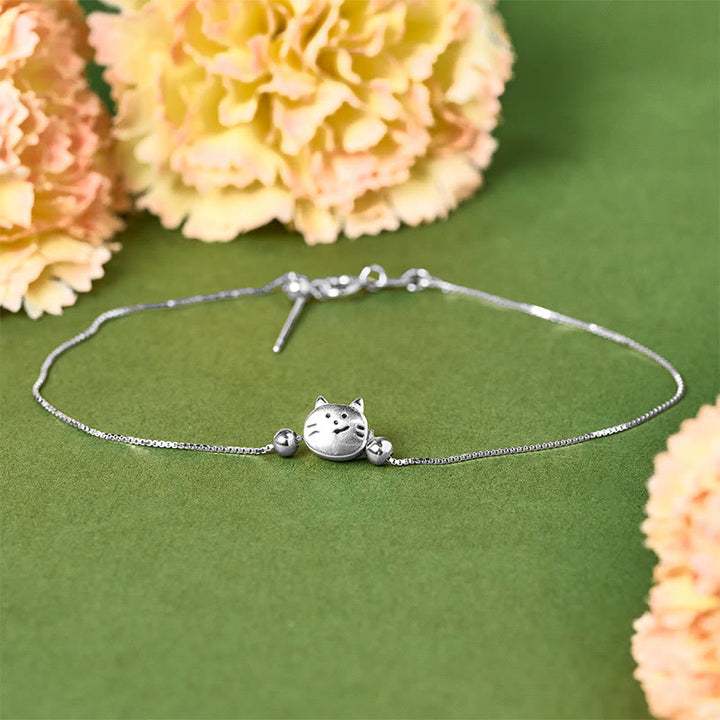 Pulsera de cadena con mini gato bendecido de plata de ley 925 con Buddha Stones - image 2
