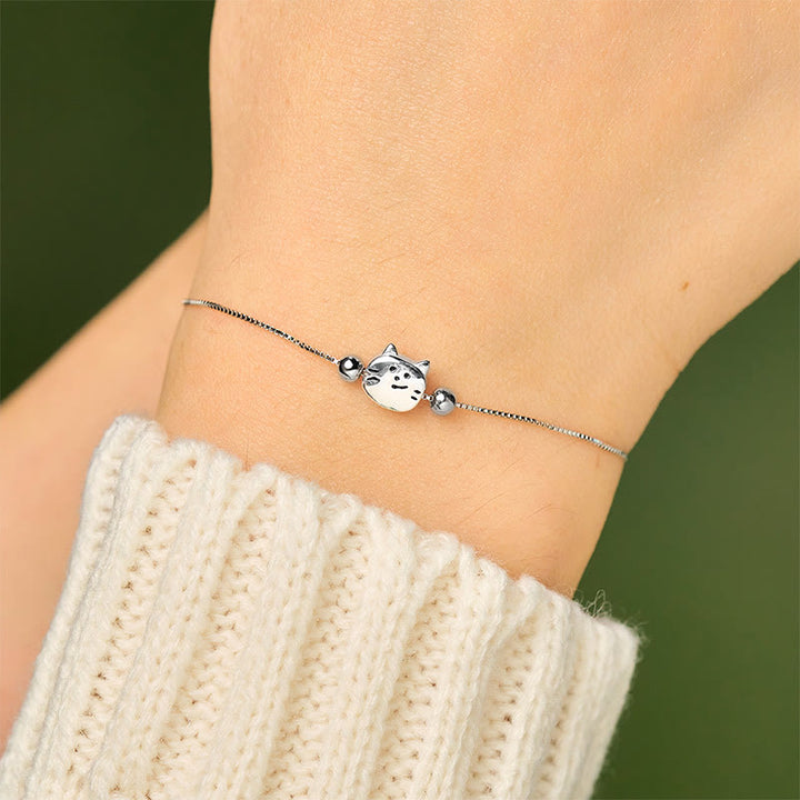 Pulsera de cadena con mini gato bendecido de plata de ley 925 con Buddha Stones - image 4
