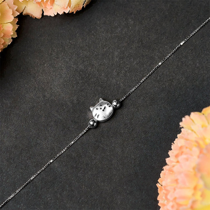 Pulsera de cadena con mini gato bendecido de plata de ley 925 con Buddha Stones - image 3