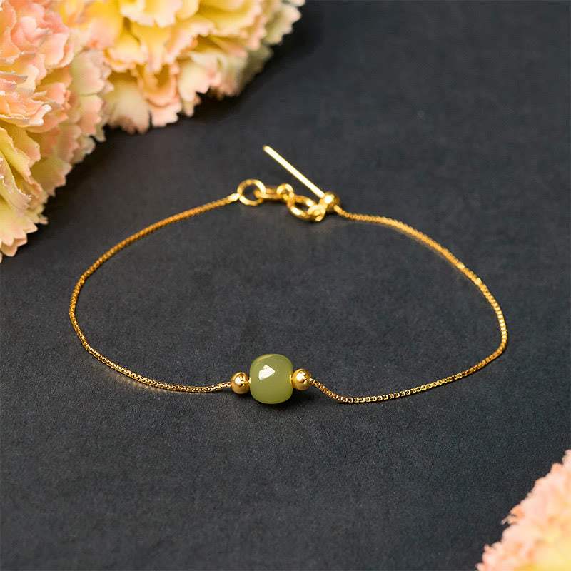 Pulsera de cadena con cuentas de jade natural de plata de ley 925 con Buddha Stones - Jade verde oscuro - Cadena de oro bañada en plata de ley 925 - image 0