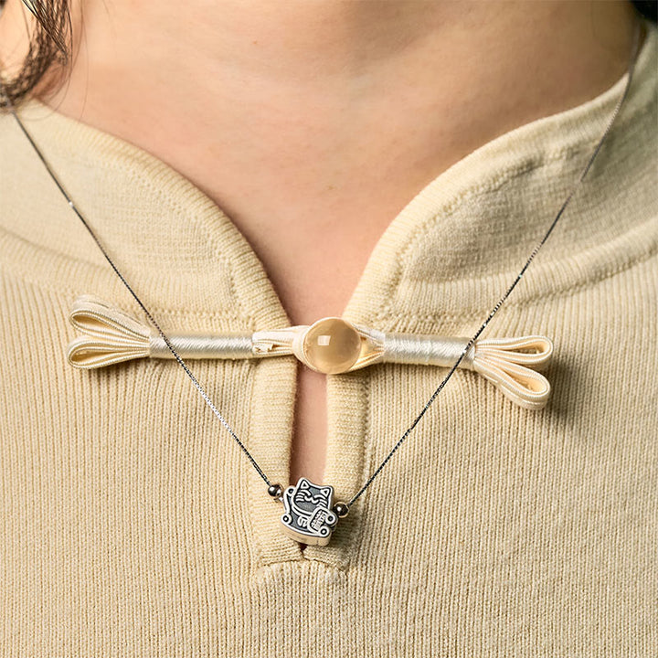 Collar con colgante de cadena de plata de ley 925 con Buddha Stones y protección de gato de la fortuna en plata de ley 999 - image 8