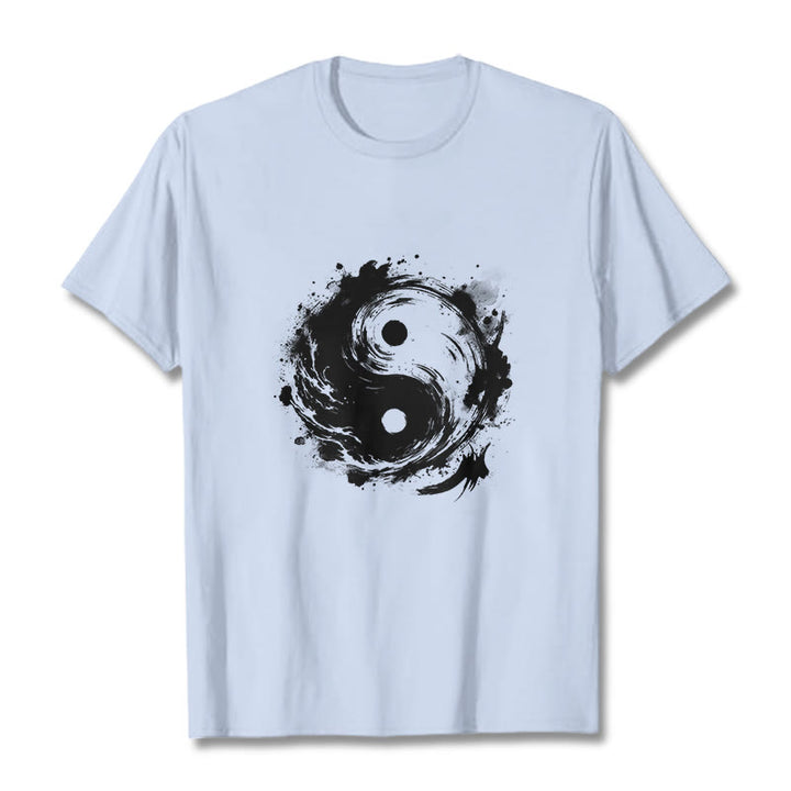 Camiseta con diseño de equilibrio y yin y yang con tinta de Buddha Stones - Cian claro - 2XL - image 19