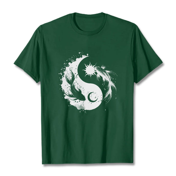 Camiseta con estampado de Buda, Piedras, Sol y Luna, Yin Yang y Koi - Verde bosque - 2XL - image 10