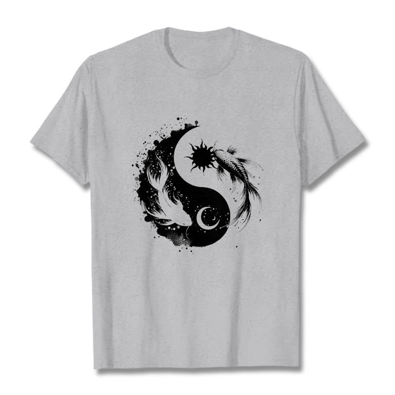 Camiseta con estampado de Buda, Piedras, Sol y Luna, Yin Yang y Koi - Gris claro - 2XL - image 19