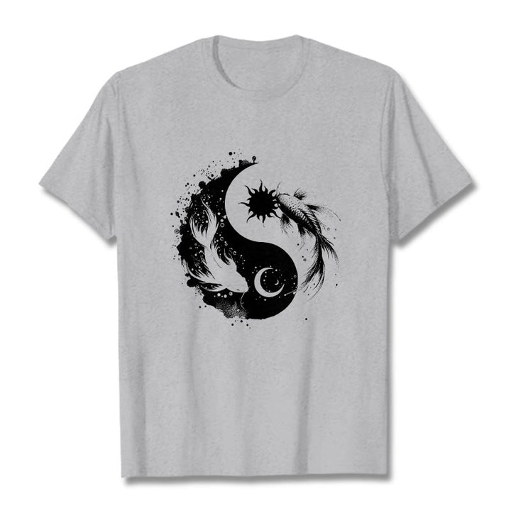 Camiseta con estampado de Buda, Piedras, Sol y Luna, Yin Yang y Koi - Gris claro - 2XL - image 19