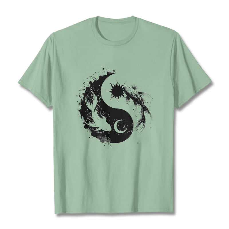 Camiseta con estampado de Buda, Piedras, Sol y Luna, Yin Yang y Koi - Verde pálido - 2XL - image 14