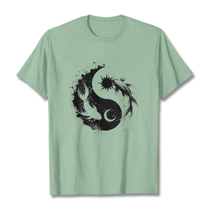 Camiseta con estampado de Buda, Piedras, Sol y Luna, Yin Yang y Koi - Verde pálido - 2XL - image 14