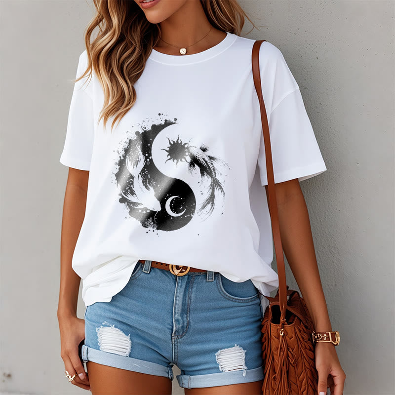 Camiseta con estampado de Buda, Piedras, Sol y Luna, Yin Yang y Koi - image 2