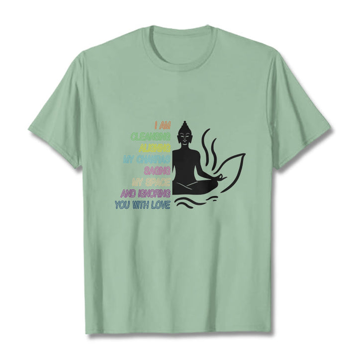 Camiseta con diseño de meditación de flor de loto y Buddha Stones - Verde pálido - 灰色 - image 15