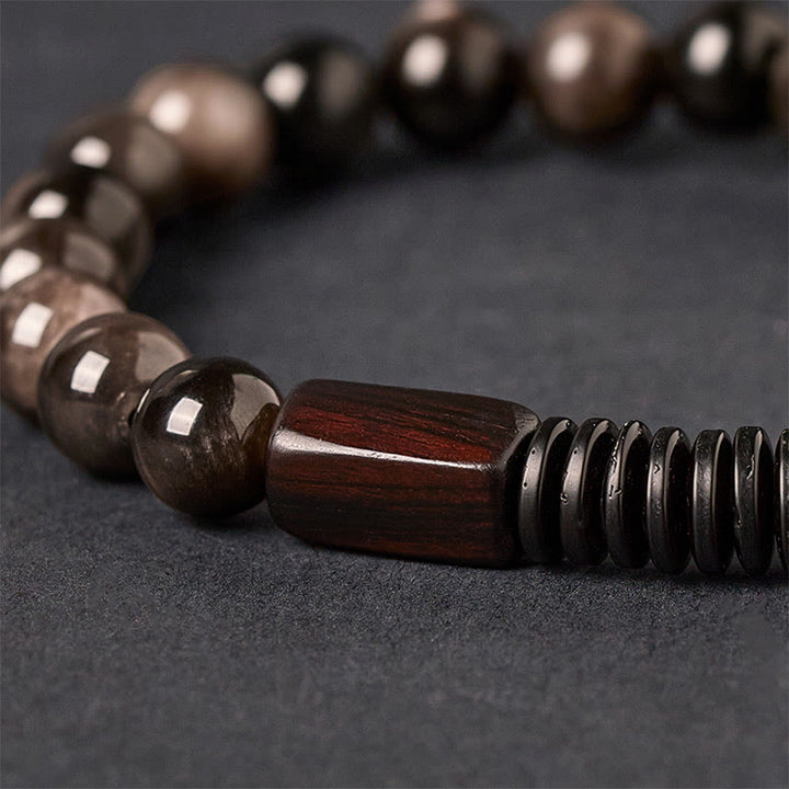 Pulsera protectora de concha de coco y obsidiana con brillo plateado de Buddha Stones - image 4