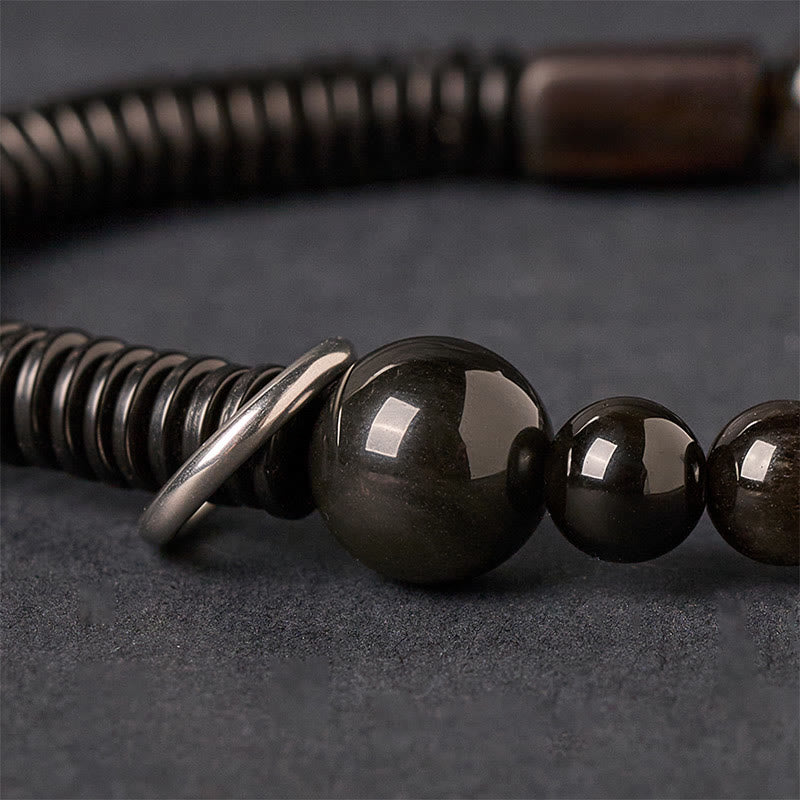 Pulsera protectora de concha de coco y obsidiana con brillo plateado de Buddha Stones - image 3