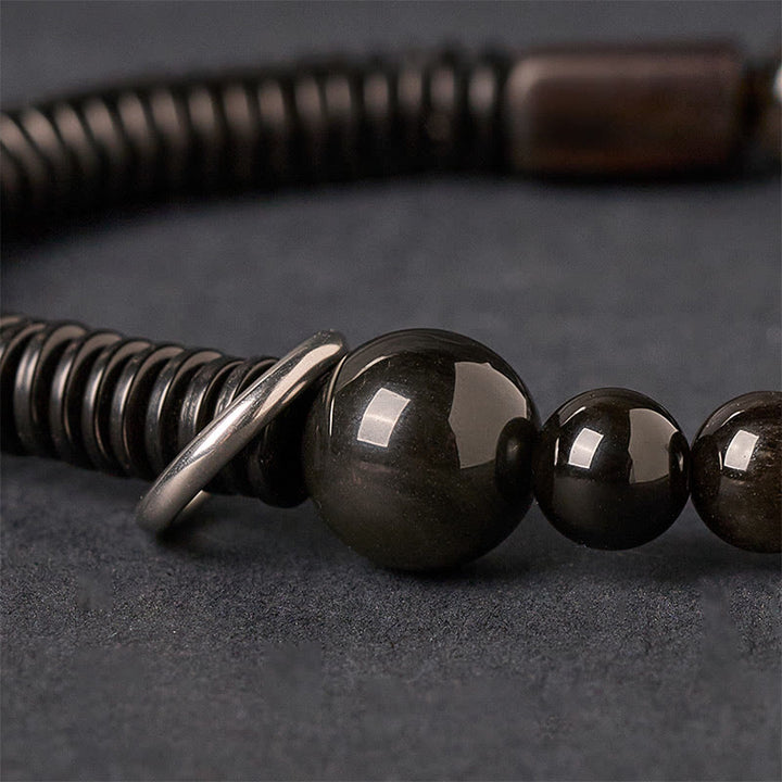Pulsera protectora de concha de coco y obsidiana con brillo plateado de Buddha Stones - image 3