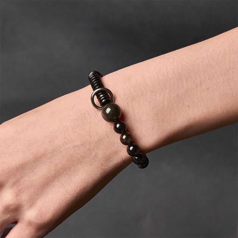 Pulsera protectora de concha de coco y obsidiana con brillo plateado de Buddha Stones - image 5