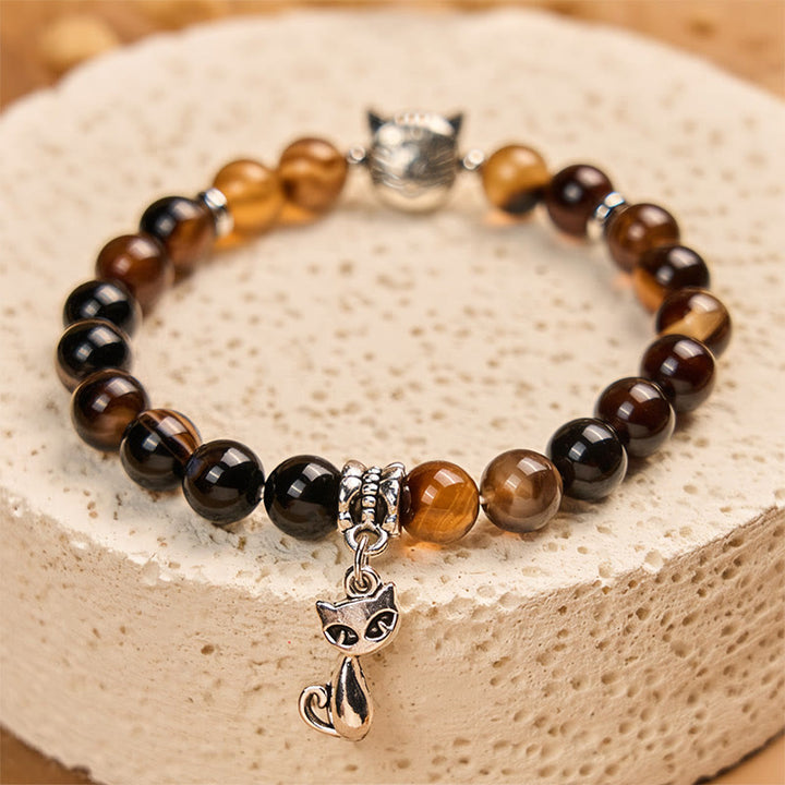 Pulsera protectora de cuentas de ágata rayada marrón oscuro con gato siamés y chocolate de Buddha Stones - image 4