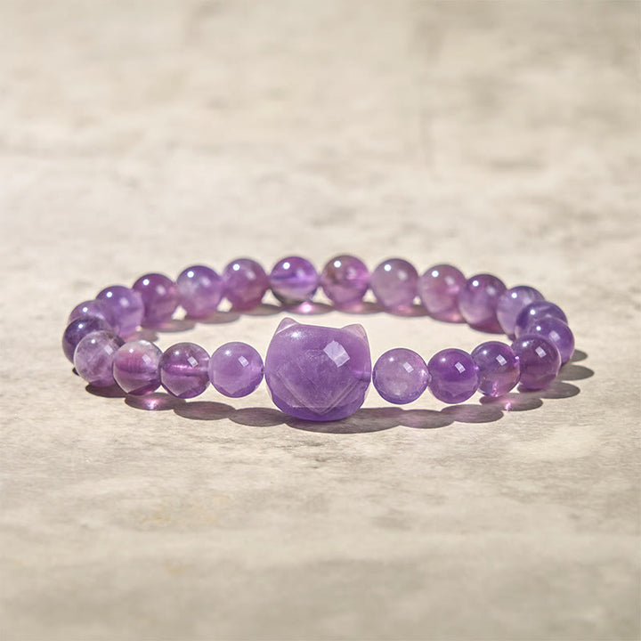 Pulsera de amatista con cara de gato y Buddha Stones para la conciencia espiritual - image 4