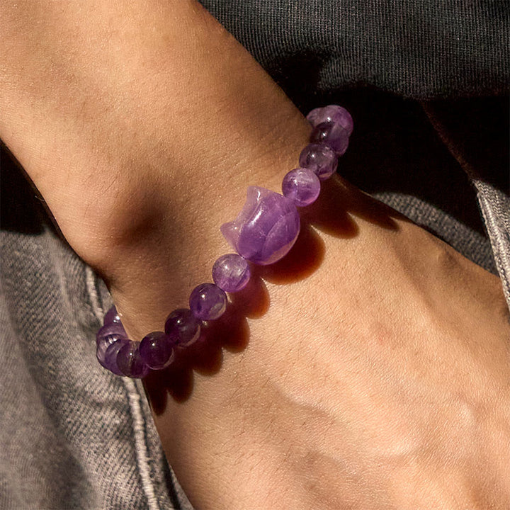 Pulsera de amatista con cara de gato y Buddha Stones para la conciencia espiritual - image 6