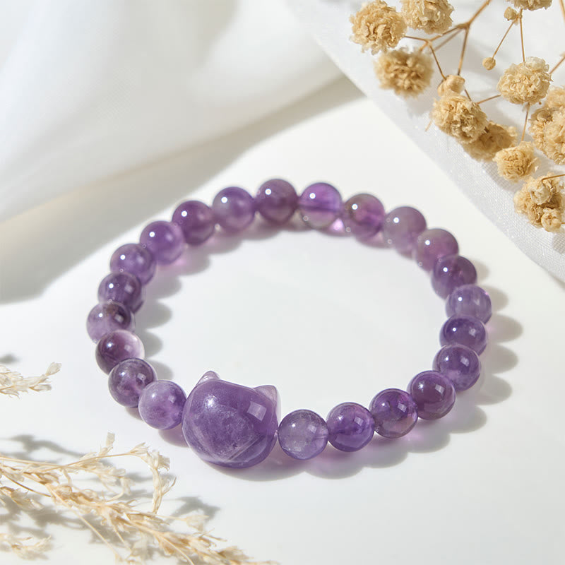 Pulsera de amatista con cara de gato y Buddha Stones para la conciencia espiritual - image 3
