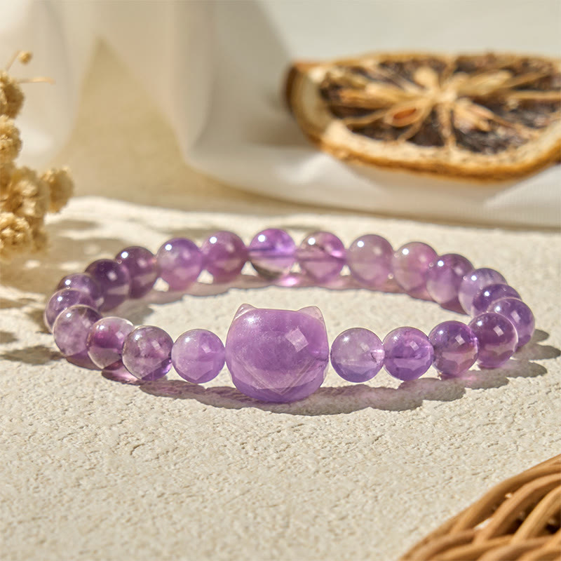 Pulsera de amatista con cara de gato y Buddha Stones para la conciencia espiritual - Amatista (circunferencia de la muñeca 15-20 cm) - image 0