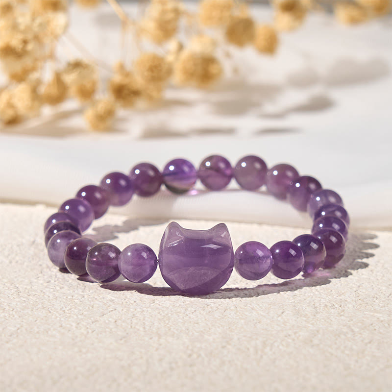 Pulsera de amatista con cara de gato y Buddha Stones para la conciencia espiritual - image 1