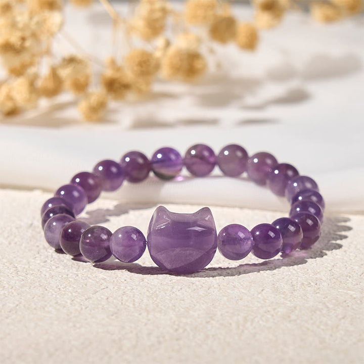 Pulsera de amatista con cara de gato y Buddha Stones para la conciencia espiritual - image 1