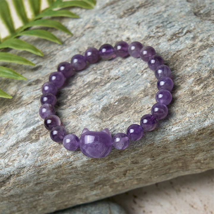 Pulsera de amatista con cara de gato y Buddha Stones para la conciencia espiritual - image 5