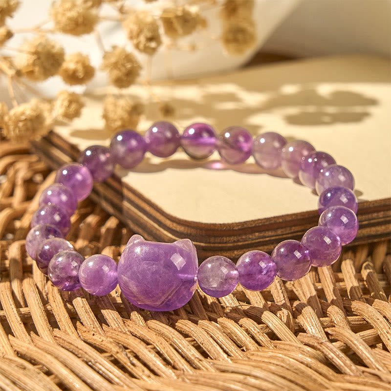 Pulsera de amatista con cara de gato y Buddha Stones para la conciencia espiritual - image 2