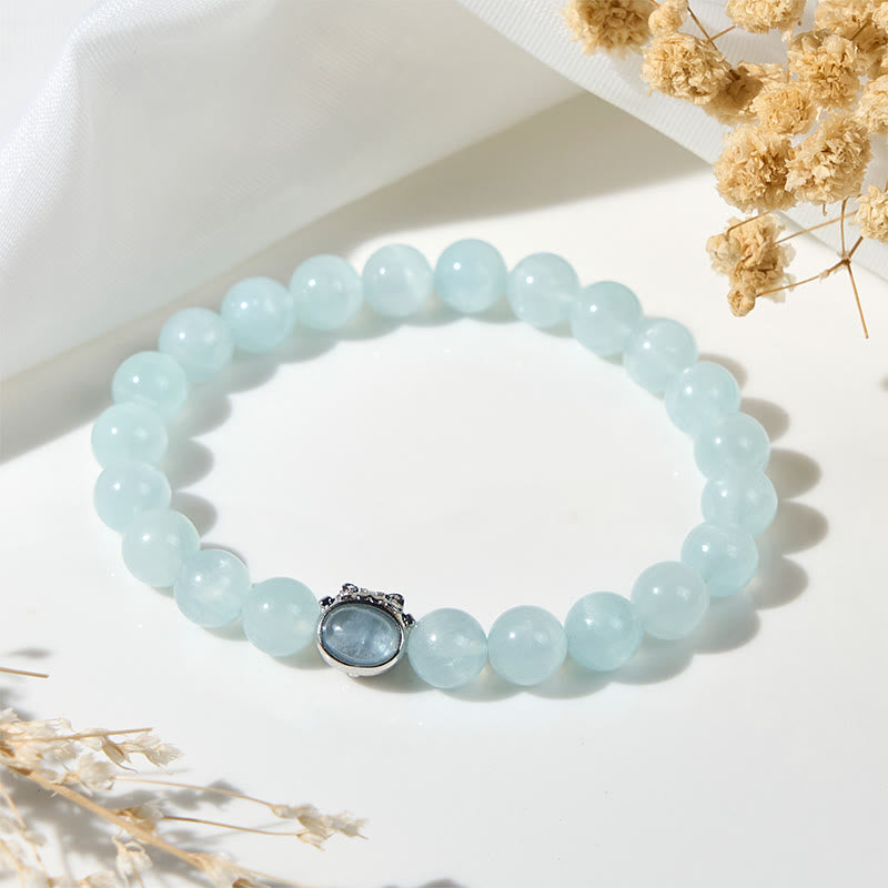 Pulsera de la paz con aguamarina natural y gato de la suerte de Buddha Stones - image 2