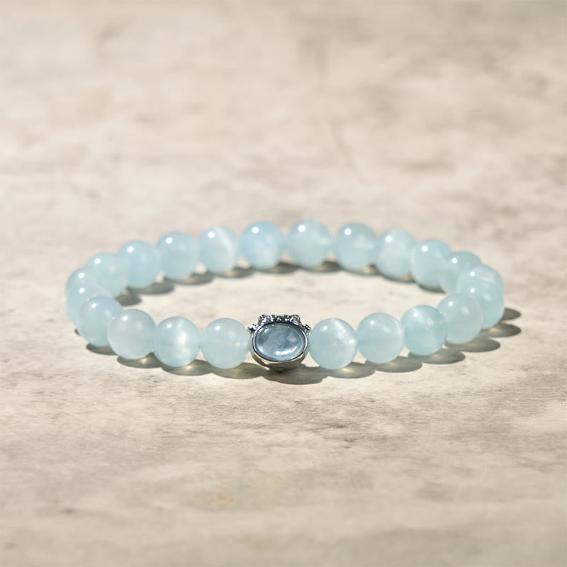 Pulsera de la paz con aguamarina natural y gato de la suerte de Buddha Stones - Aguamarina (circunferencia de la muñeca: 14-16 cm) - image 1