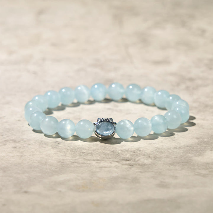 Pulsera de la paz con aguamarina natural y gato de la suerte de Buddha Stones - Aguamarina (circunferencia de la muñeca: 14-16 cm) - image 1