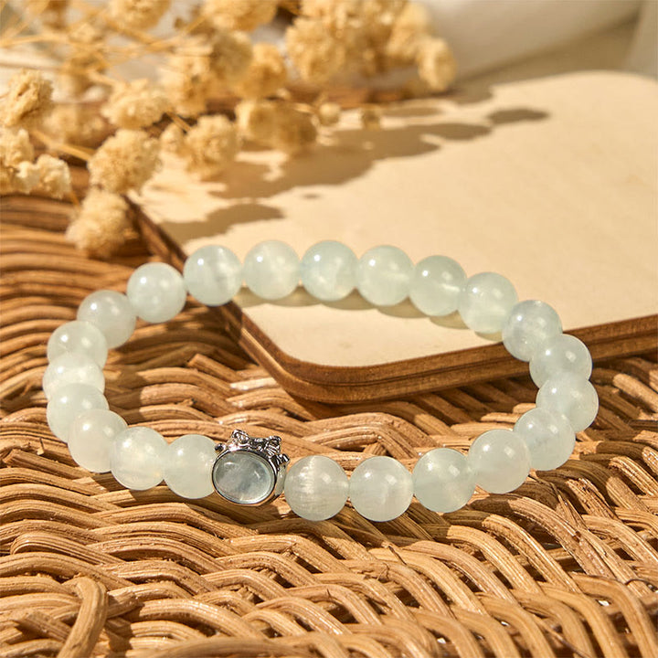 Pulsera de la paz con aguamarina natural y gato de la suerte de Buddha Stones - image 4