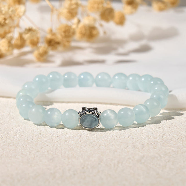 Pulsera de la paz con aguamarina natural y gato de la suerte de Buddha Stones - image 3