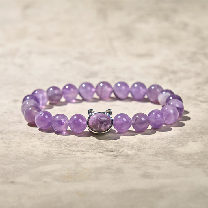 Pulsera de amatista con cara de gato y Buddha Stones que alivia el estrés - image 5