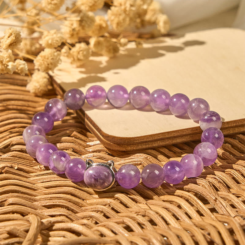 Pulsera de amatista con cara de gato y Buddha Stones que alivia el estrés - image 3