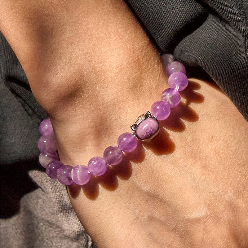 Pulsera de amatista con cara de gato y Buddha Stones que alivia el estrés - image 10
