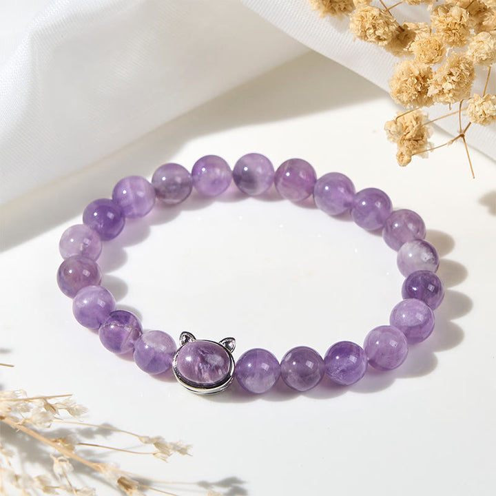 Pulsera de amatista con cara de gato y Buddha Stones que alivia el estrés - image 4