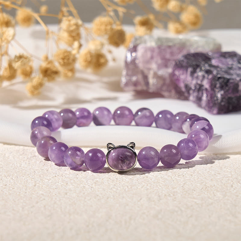 Pulsera de amatista con cara de gato y Buddha Stones que alivia el estrés - image 2