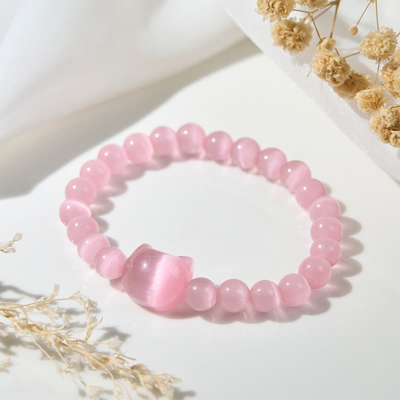 Pulsera de cuentas espirituales con cabeza de gato, ojo de gato rosa y ojo de gato blanco, Buddha Stones - image 2