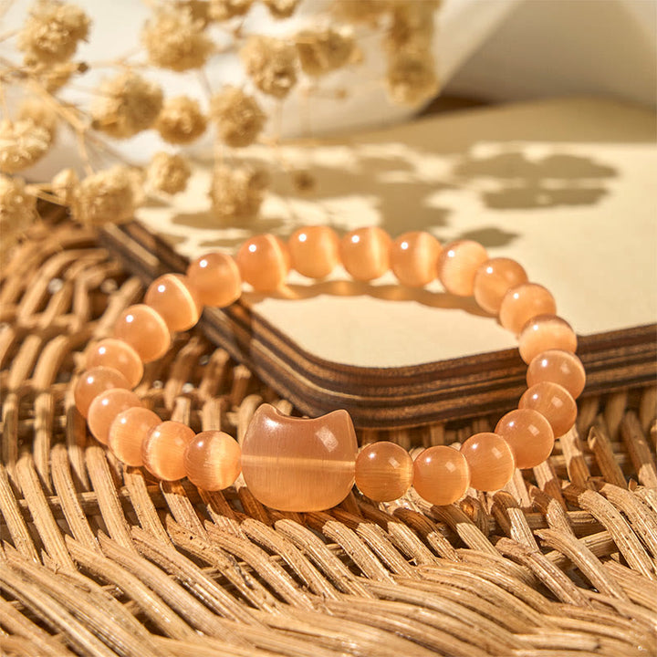 Pulsera de cuentas espirituales con cabeza de gato, ojo de gato rosa y ojo de gato blanco, Buddha Stones - image 19