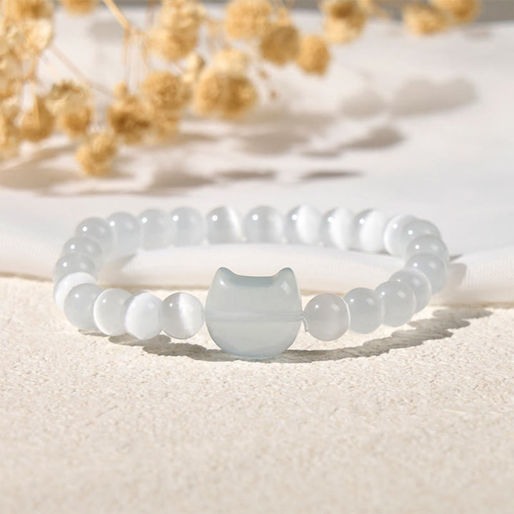 Pulsera de cuentas espirituales con cabeza de gato, ojo de gato rosa y ojo de gato blanco, Buddha Stones - image 10