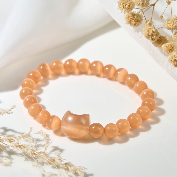 Pulsera de cuentas espirituales con cabeza de gato, ojo de gato rosa y ojo de gato blanco, Buddha Stones - image 16