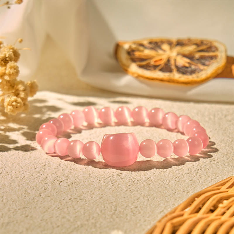 Pulsera de cuentas espirituales con cabeza de gato, ojo de gato rosa y ojo de gato blanco, Buddha Stones - image 4
